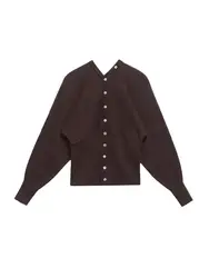 Women's Fashion Front Button V Neck Knit Cardigan Sweater Long Sleeve Fitted Hem Chic Outerwear Female Tops