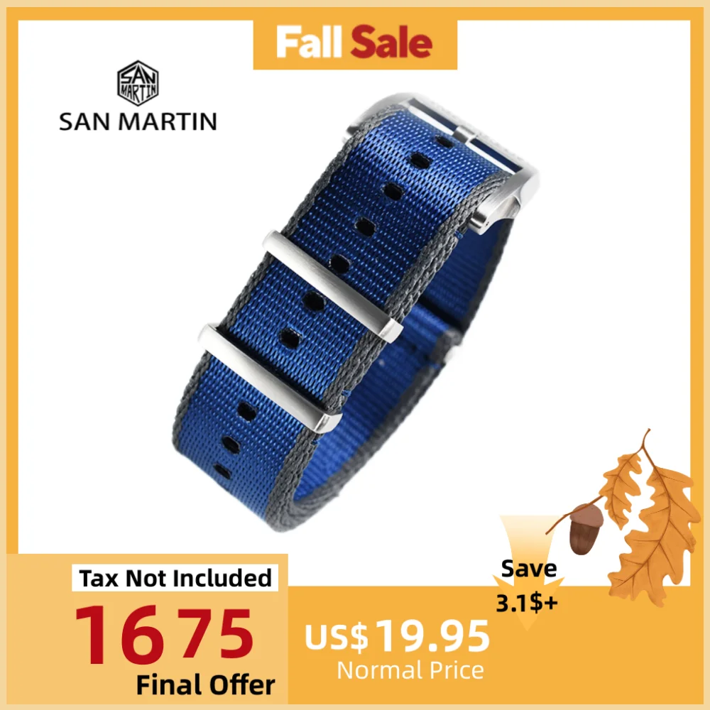 

San Martin 20mm 22mm High Quality Nylon Straps Watch Band Classic Military Replacement Watchband for Men Steel Pin Buckle N113A