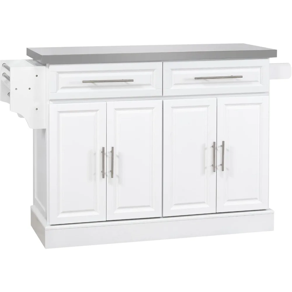 Rolling Kitchen Island with Storage, Portable Kitchen Cart with Stainless Steel Top, 2 Drawers, Spice, Knife and Towel Rack