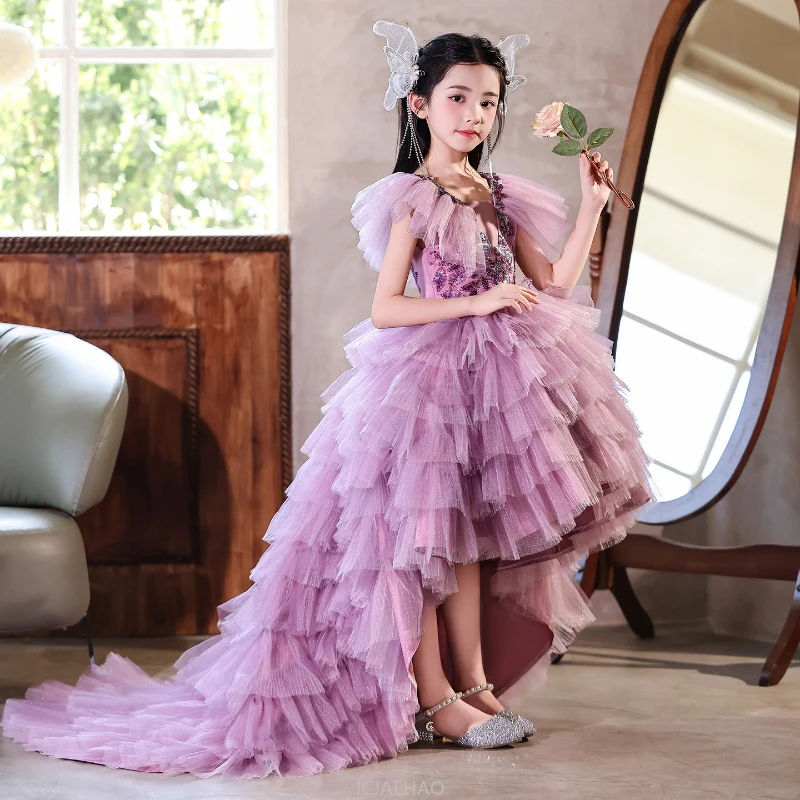 

Party Dress VestidoPurple Girls Birthday Princess Dresses Host Piano Performance Children Outfit Costume Kids Clothes Pageant