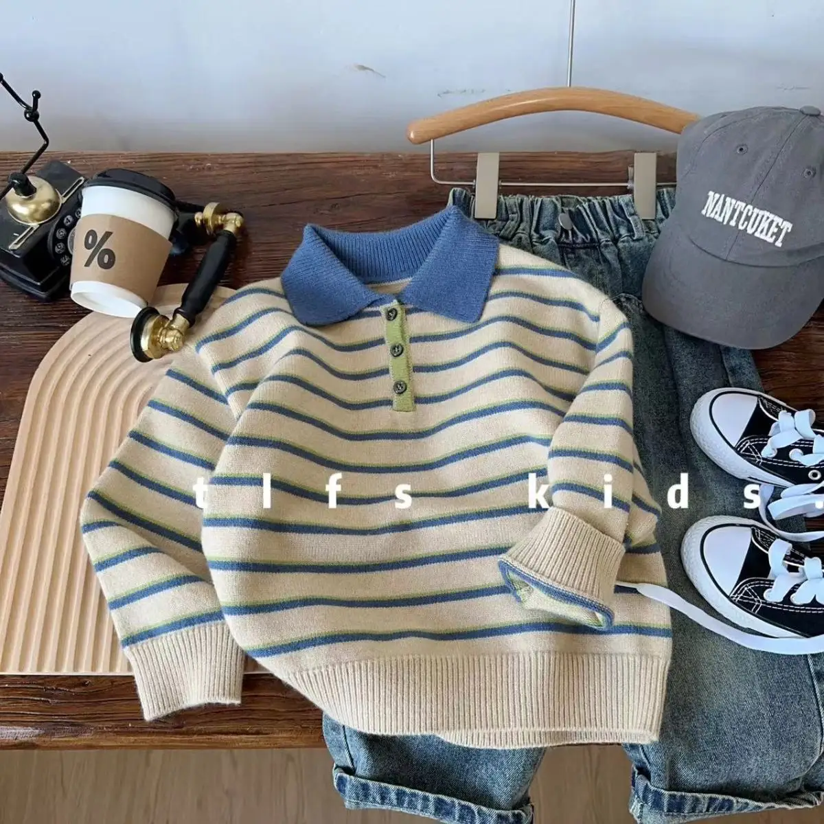 

Spring and Autumn Children's Casual Striped Sweater Polo New Style Boys and Girls' Versatile Knitted Sweater
