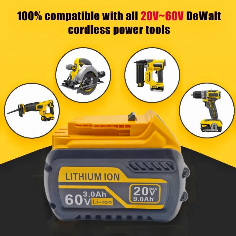 9Ah استبدال البطارية ل DeWei 20 فولت/60 فولت ماكس بطارية ليثيوم أيون ل DCB547-XJ DCB200 DCB606 DCB201 لبطاريات أداة فليكس فولت #4