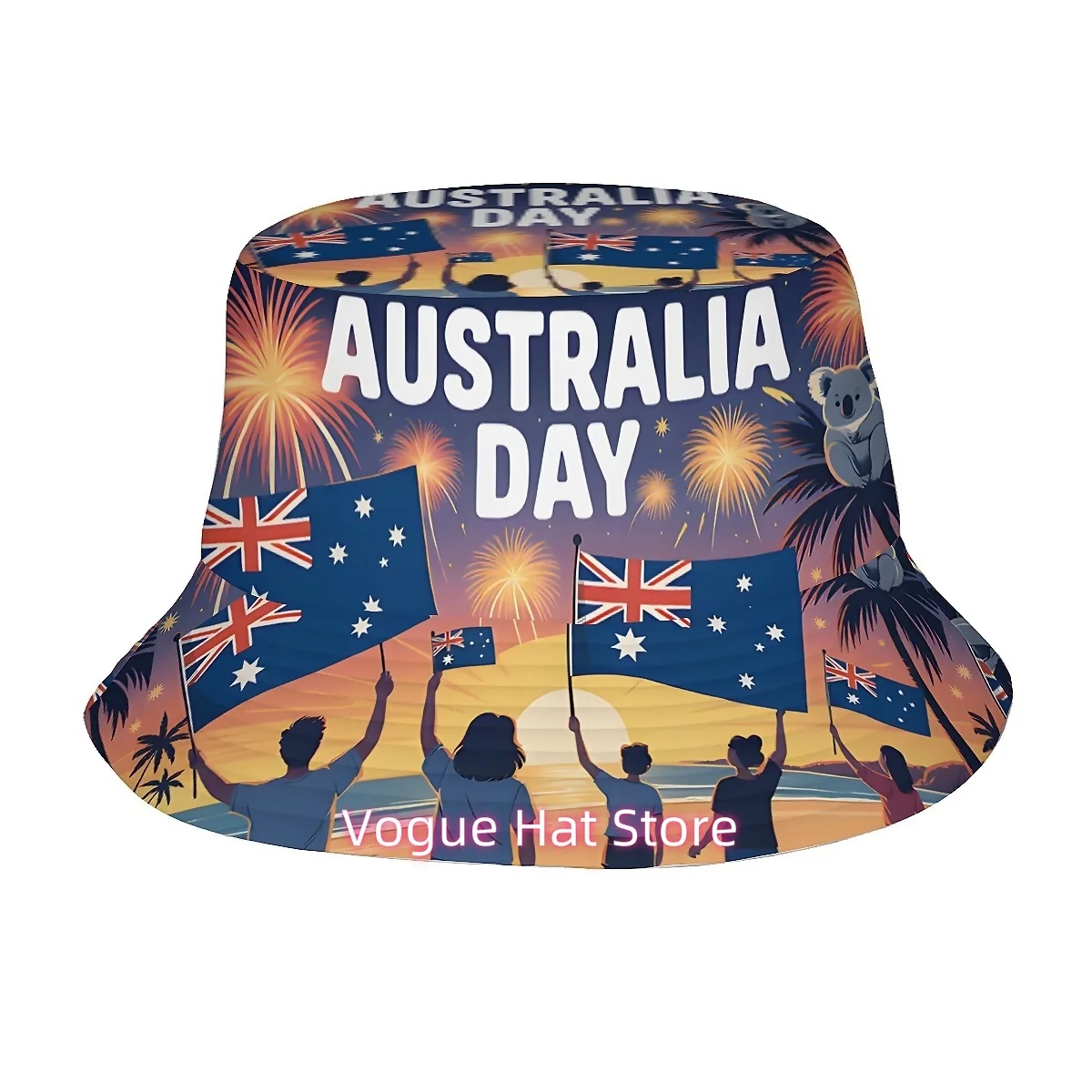 1pc Australian Flag,  Koala Print Bucket Hat - Unisex Outdoor Fishing with Kangaroo Compatible Design Suitable for Be