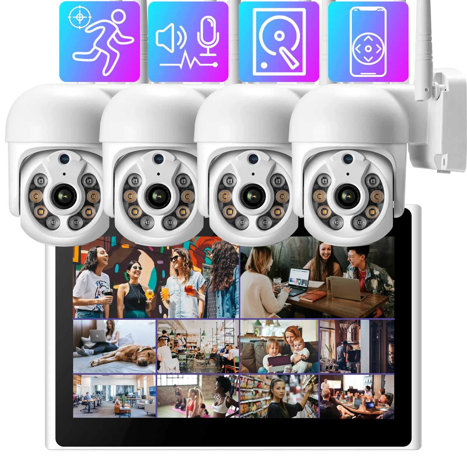 

Gadinan WiFi PTZ Camera 10CH 10.1" Screen NVR Kit Monitor P2P Auto Track Security System Intercom Smart Home Surveillance CCTV