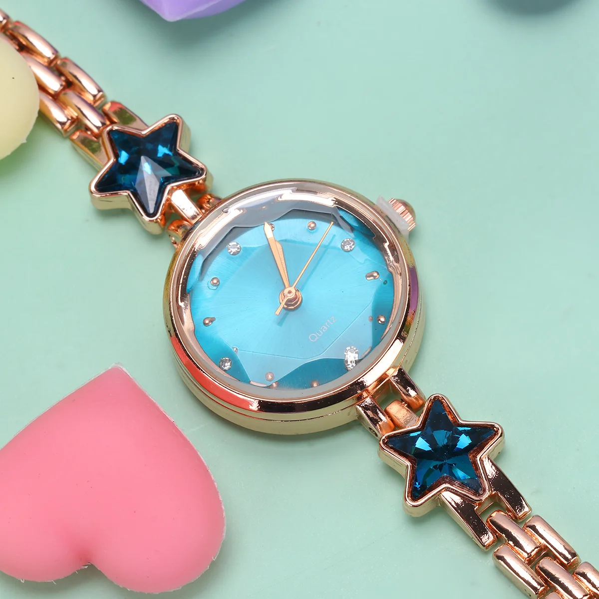 

Women Alloy Watch Blue Star Shaped Rhinestone Fashion Quartz Accurate Timekeeping Wristwatch Delicate Wrist Decoration Birthday