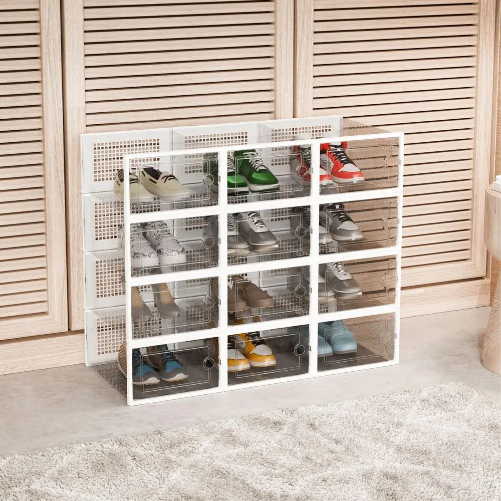 

Набор из 24 коробок для обуви, 12 упаковок по 24 коробки, прозрачные пластиковые органайзеры для хранения обуви, штабелируемые, для шкафа, прочные контейнеры для хранения, F