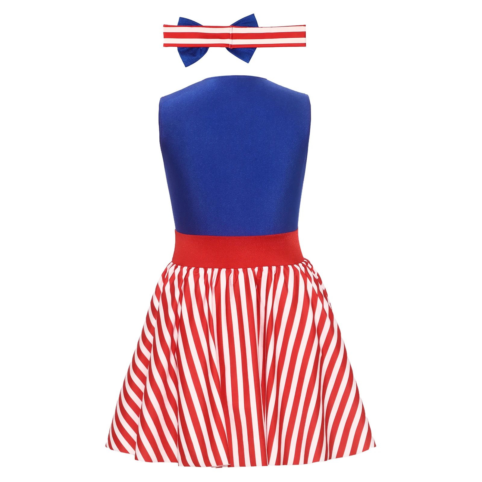 Girls July 4th Independence Day Themed Party Costume Child Rhinestone Stars Striped Ballet Tutu Dress with Bow Headband Outfits