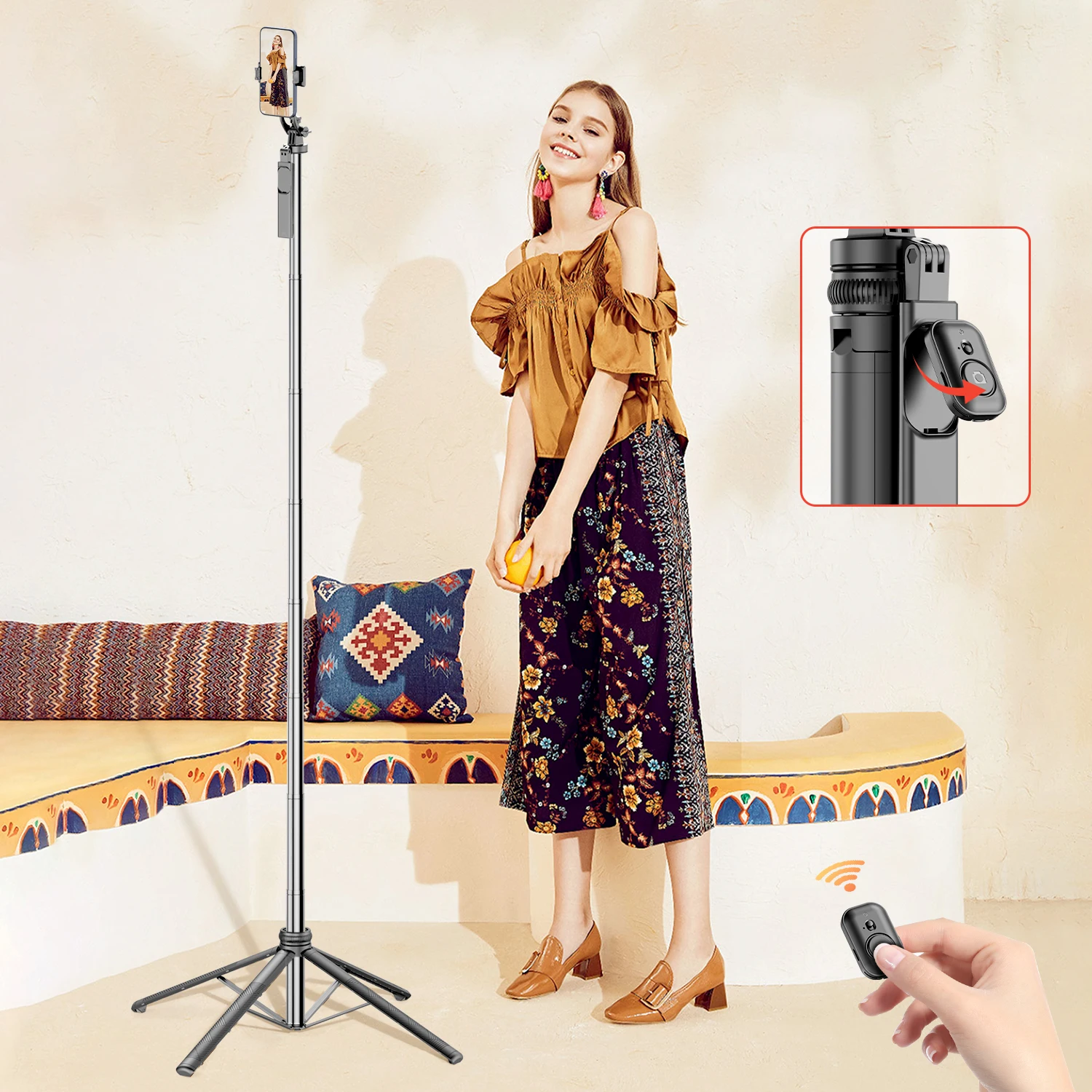 Selfieshow 72inch Extendable Tripod Selfie Stick Bluetooth Remote 1/4\'\' Screw Phone Holder Monopod for Smartphone brackets