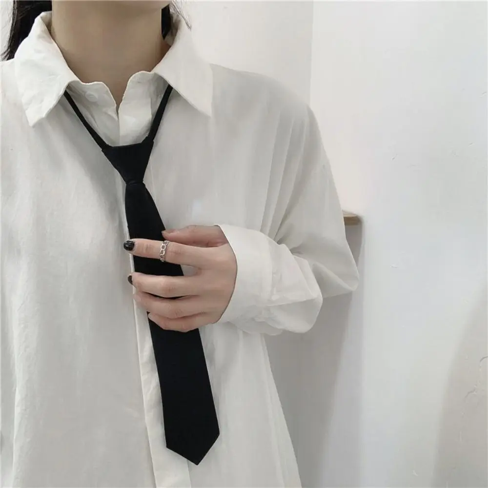 Unisex Uniform Black Tie New Simple Matte Lazy Neck Ties Clip on No-tie Suit Zipper Neckties Women