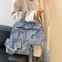 Retro Denim Blue High-end Texture Women's Handbag Fashion Design Ins Large Capacity Commuting Single Shoulder Diagonal Cross Bag