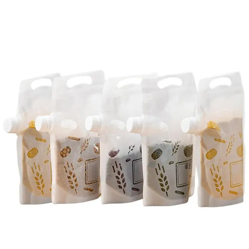 Food Grade Grain Storage Bag 5pcs Transparent Cereal Sealed Containers For Rice Flour Mung Bean Kitchen Grain Storage Bags