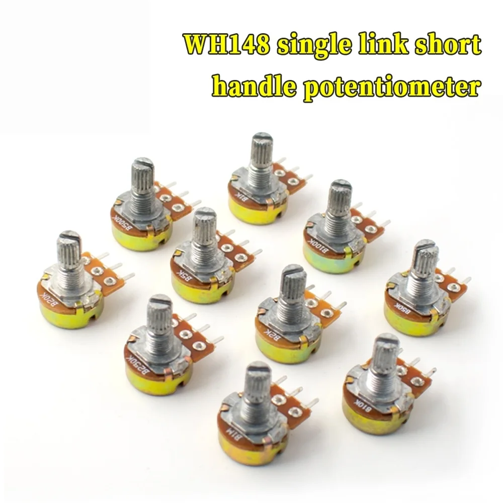 WAVGAT 10 Uds WH148 potenciómetro lineal B1K B2K B5K B10K B20K B50K B100K B250K B500K B1M eje  15mm con aranlas  tuercas 3 pines