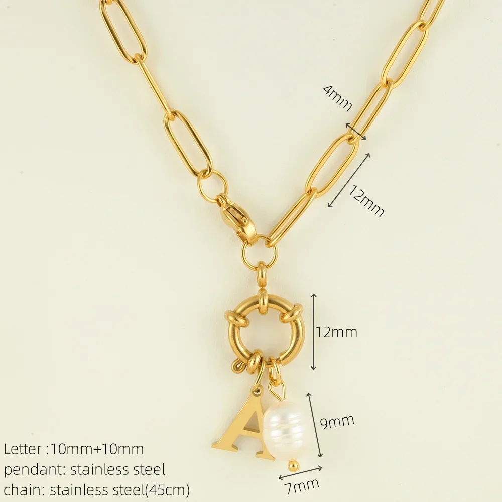2PCS Women Stainless Steel Golden Choker Necklace Snap Hook Pearl Pendant with Initial Letter Pendants Women\'s Jewelry Gift 2025