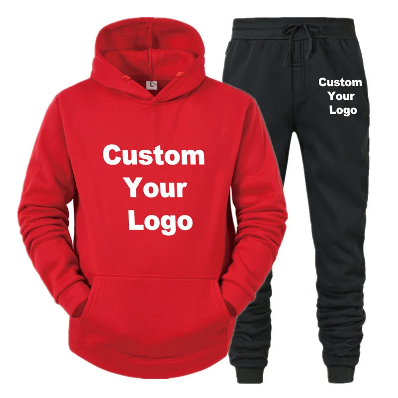 Men's Custom Logo Solid Tracksuits Hoodies+Pants Sets Pullovers Jackets Sweatpants Hooded Streetwear Outfits