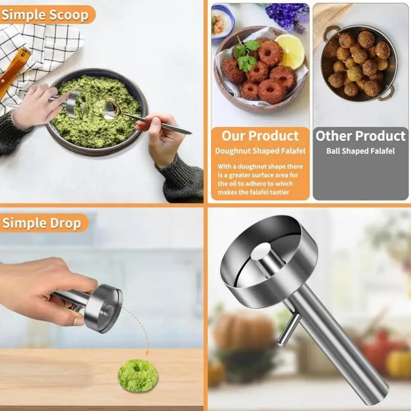 1 قطعة ملعقة الفلافل مع ثقب المهنية الفولاذ المقاوم للصدأ ملعقة الغذاء الصف غير عصا الفلافل صنع أداة صانع كرات اللحم للمنزل #5