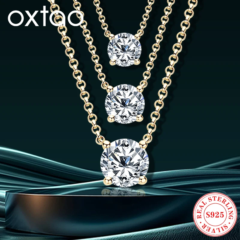 

OXTAO 3ct 2ct 1ct D Color Moissanite Necklace for Women Silver 925 Real Solitaire Pendant Clavicle Chain Wedding Jewelry Gifts