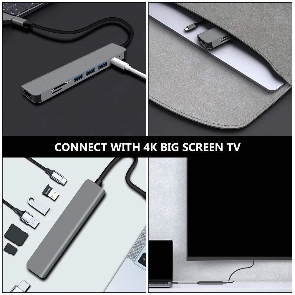 

7 Ports C Docking Station Aluminum Hub USB 3 0 Splitter Laptop Adapter PD Charging Notebook Usb Splitter Accessories