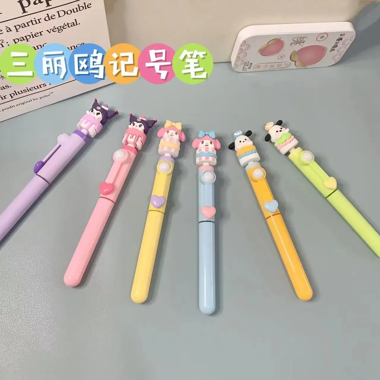 Sanrio Kuromi Cartoon Fluorescent Marker Cinnamoroll Cute Note Multi-Function Marker Student Stationery School Supplies Gift