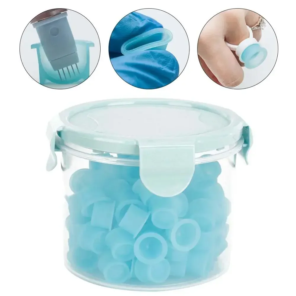 100Pcs Bule Canned Silicone Disposable Plastic Pigment Container Tattoo Ring Ink Cups Tattoo Supplies No Deformation Cracking