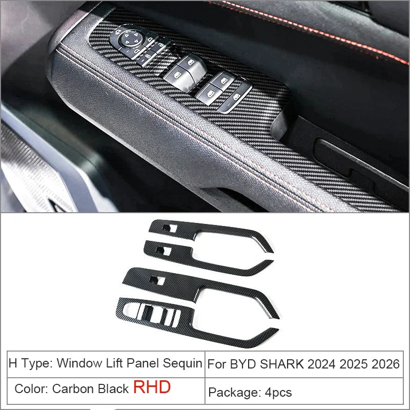سيارة ABS نافذة رفع لوحة الترتر عجلة القيادة صندوق التروس ديكور إطار الباب ل BYD القرش 6 2024-2026 الجبهة الخلفية منفذ ملصق #4