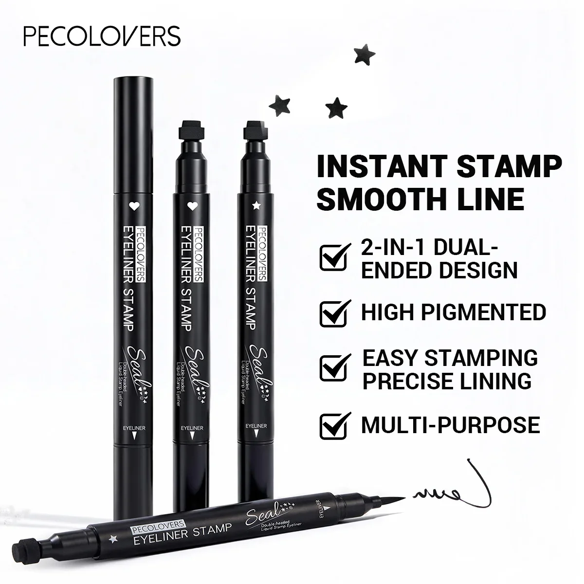 7PCS/SET Double Head Waterproof Liquid Eyeliner Moon Star Heart Shapes Tattoo Stamp Quick Dry Eye Liner Pencil Makeup Tool view 5