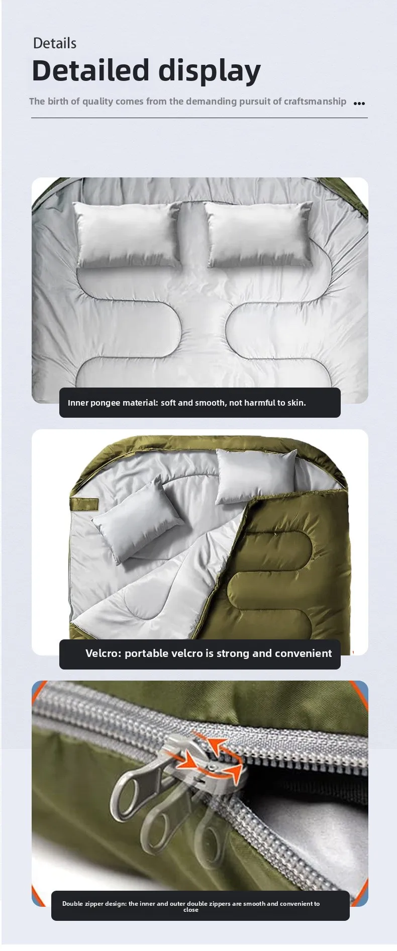 Dual-Use Detachable Outdoor Sleeping Bag Adults Waterproof Cold-Proof Thickened Hollow Fiber Polyester Envelope Design 2-Person