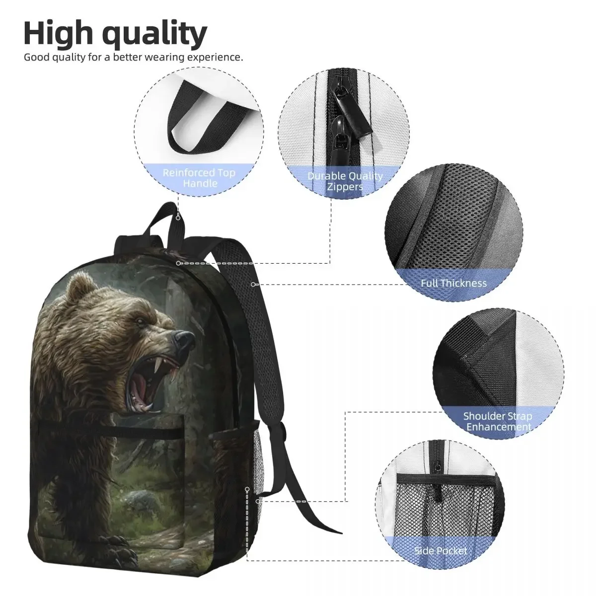 Roaring Black Bear In Forest Backpack Student BookBag Children School Bag Computer Shoulder Bags for Men Women