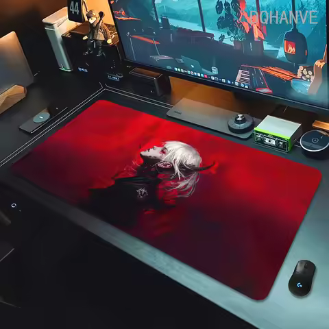 Gaming Girls Red Mouse Pad Anime Girl Japanese Samurai Cool Large Mousepad Non-Slip Laptop Mouse Mat Game Rubber Keyboard Mats