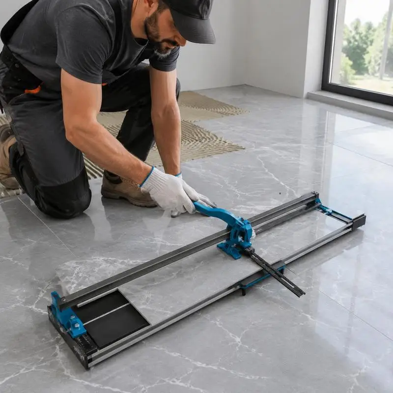 Coupe-carreaux avec une longueur de coupe totale de 1200 mm, épaisseur de coupe de 4 à 15 mm, largeur de coupe minimale de 25 mm. Machine à couper les carreaux avec roue de coupe supplémentaire. Pour la pose de carreaux et les projets de rénovation.
