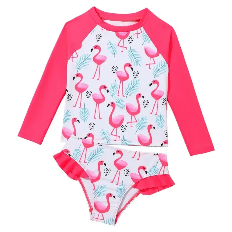 

4-7 Years Kids Bathing Suit Sunblock Beachwear Children Girls 2 pcs Swimsuits Summer Long Sleeve Sun Protection Swim Suits