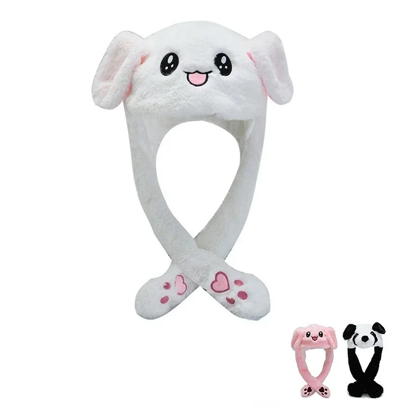 2022 New Rabbit Women\'s Hat Beanie Plush Can Moving Bunny Ears Hat with Shine Earflaps Movable Ears Hat for Women/Child/Girls