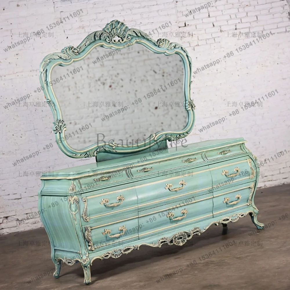 French solid wood old household dressing table European retro style dressing table engraving
