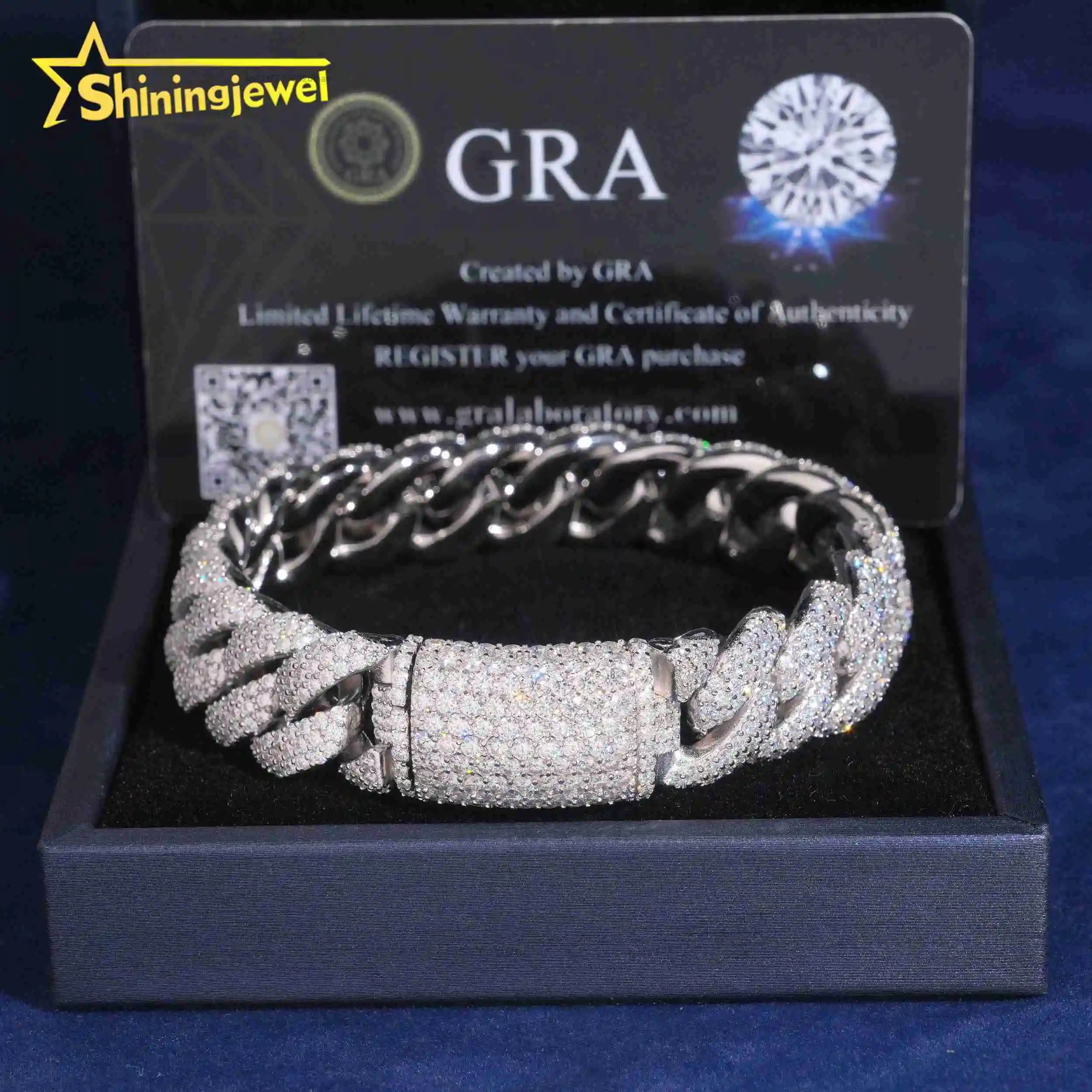 Miami Men Bracelet 15mm Full Setting Hip Hop Jewelry Iced Out Cuban Bracelet Moissanite 925 Silver Curb Lock Pass Diamond Tester