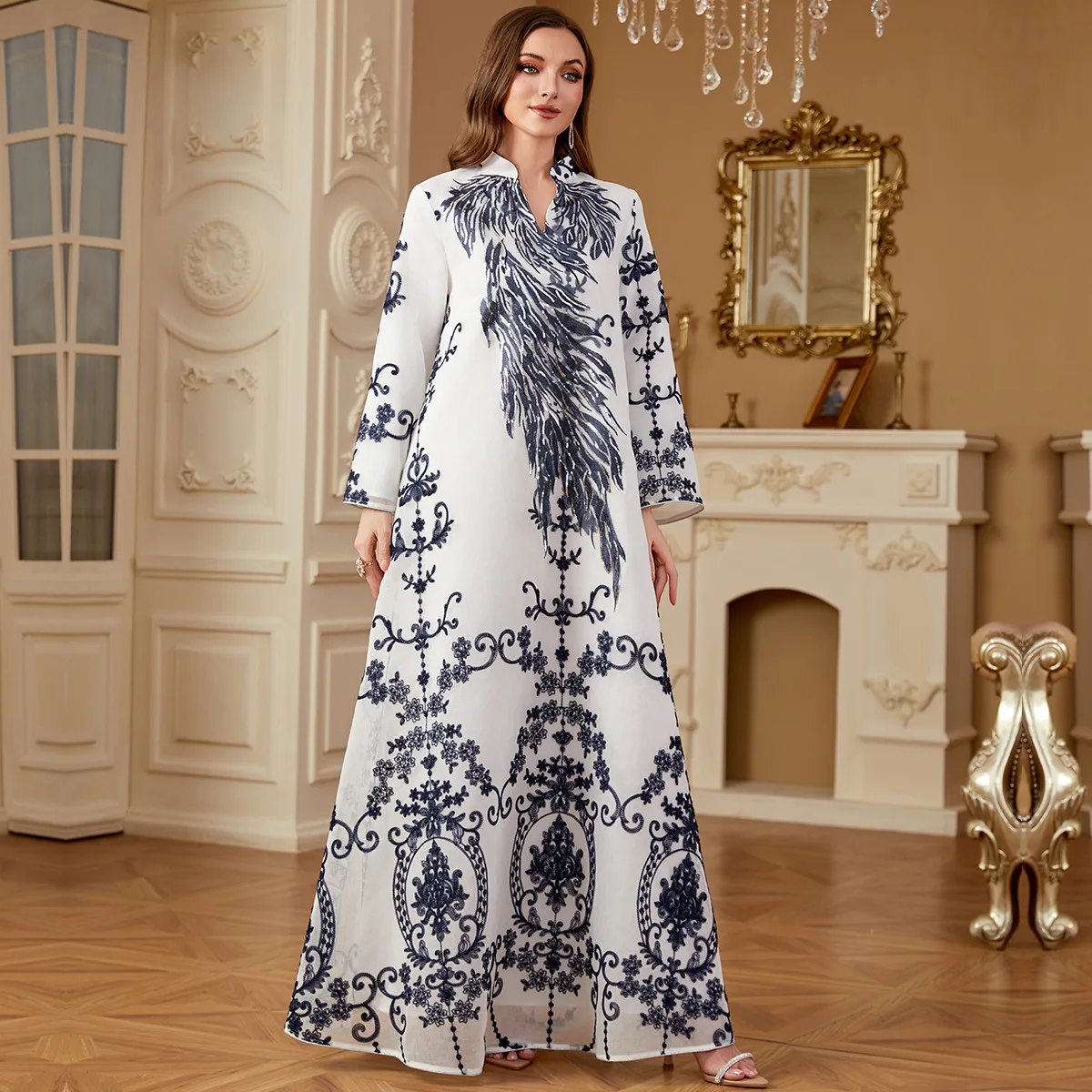 Sukienka maxi Abaja Dubai Turcja Kaftan Jalabiya Caftan Sukienki na Imprezę dla Muzułmanek z Haftem i Cekinami dla Kobiet Muzułmańskich 2025 Musulmane Femme Vestidos