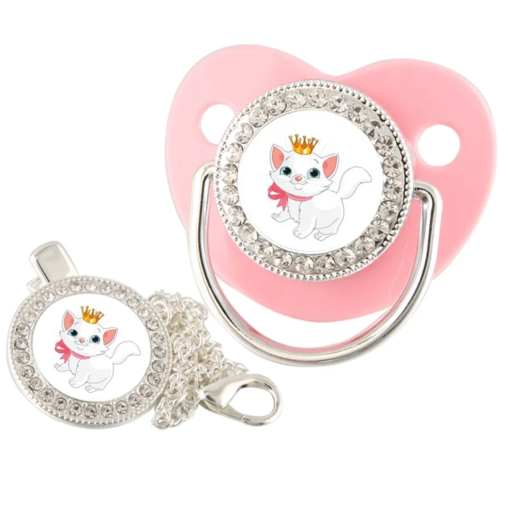 Disney Marie Cat Pacifier dengan Chain Clip BPA Free Bling Dummy Soother Chupeta 0-18 Bulan Cartoon Bling Pacifier