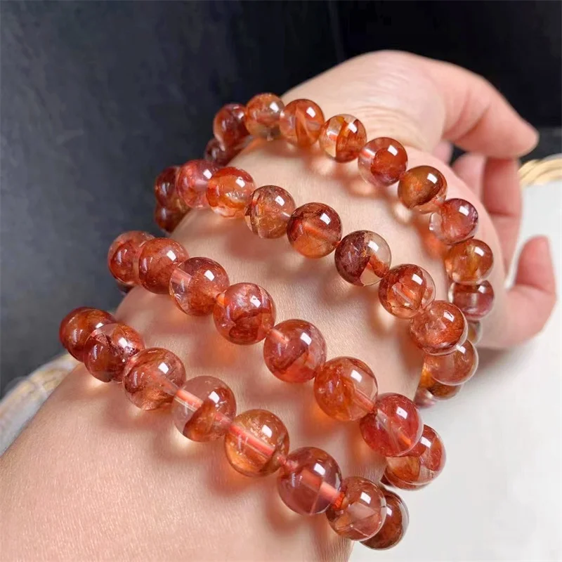 10MM Natural Red Fire Quartz Hematoid Bracelet Gemstone Round Bead Crystal Healing Gemstone Bracelet Jewelry Gift 1PCS