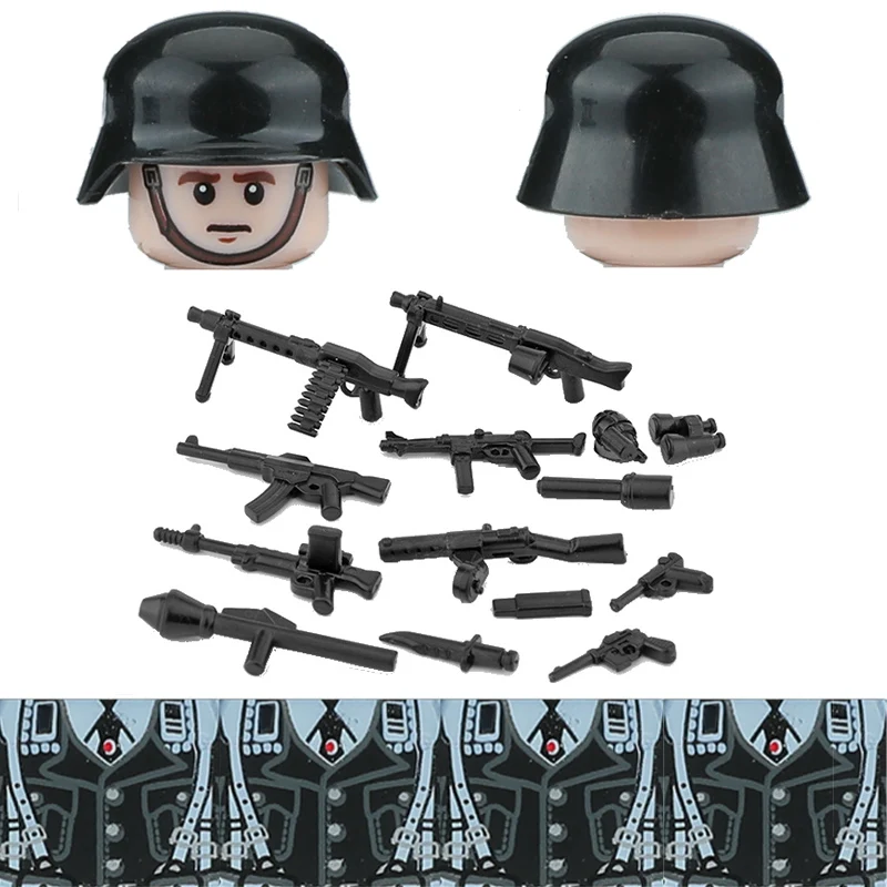 WW2 German Soldiers Black M35 Helmet Figures Accessories Building Blocks Army Infantry Military Weapons Bricks Toys For Children