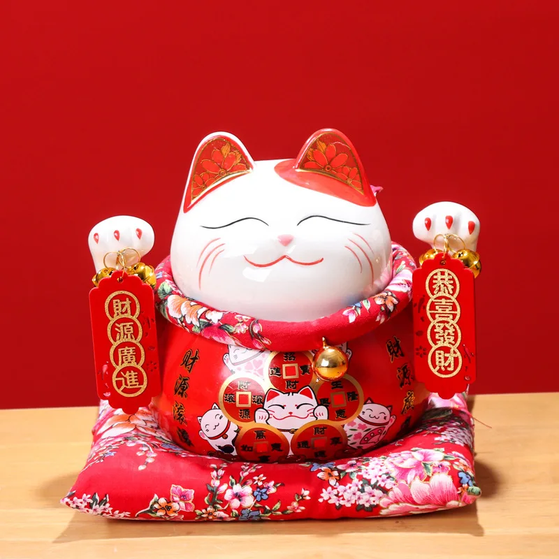 Dehua Factory Ceramic Fortune Cat Piggy Bank Decorations Store Opening Activity Gift PresentlogoCoin bank