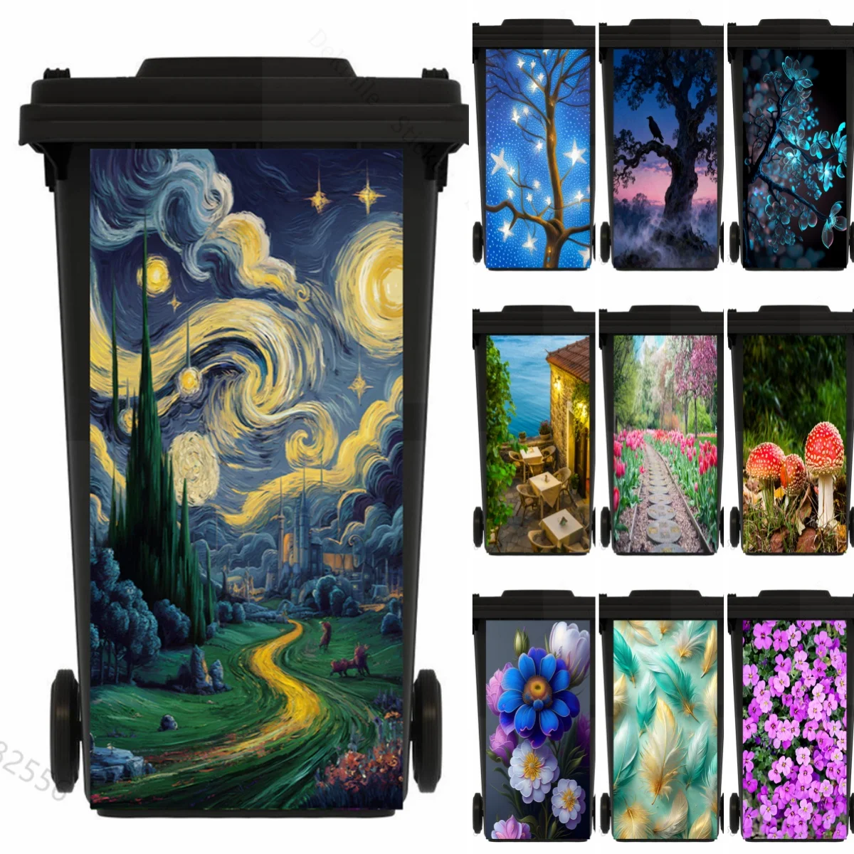 Jungle Landscape Plants Trash Can Decals Vinyl PVC Waterproof Stickers Customize Garbage Can Home Rubbish Bin Aesthetics Decor