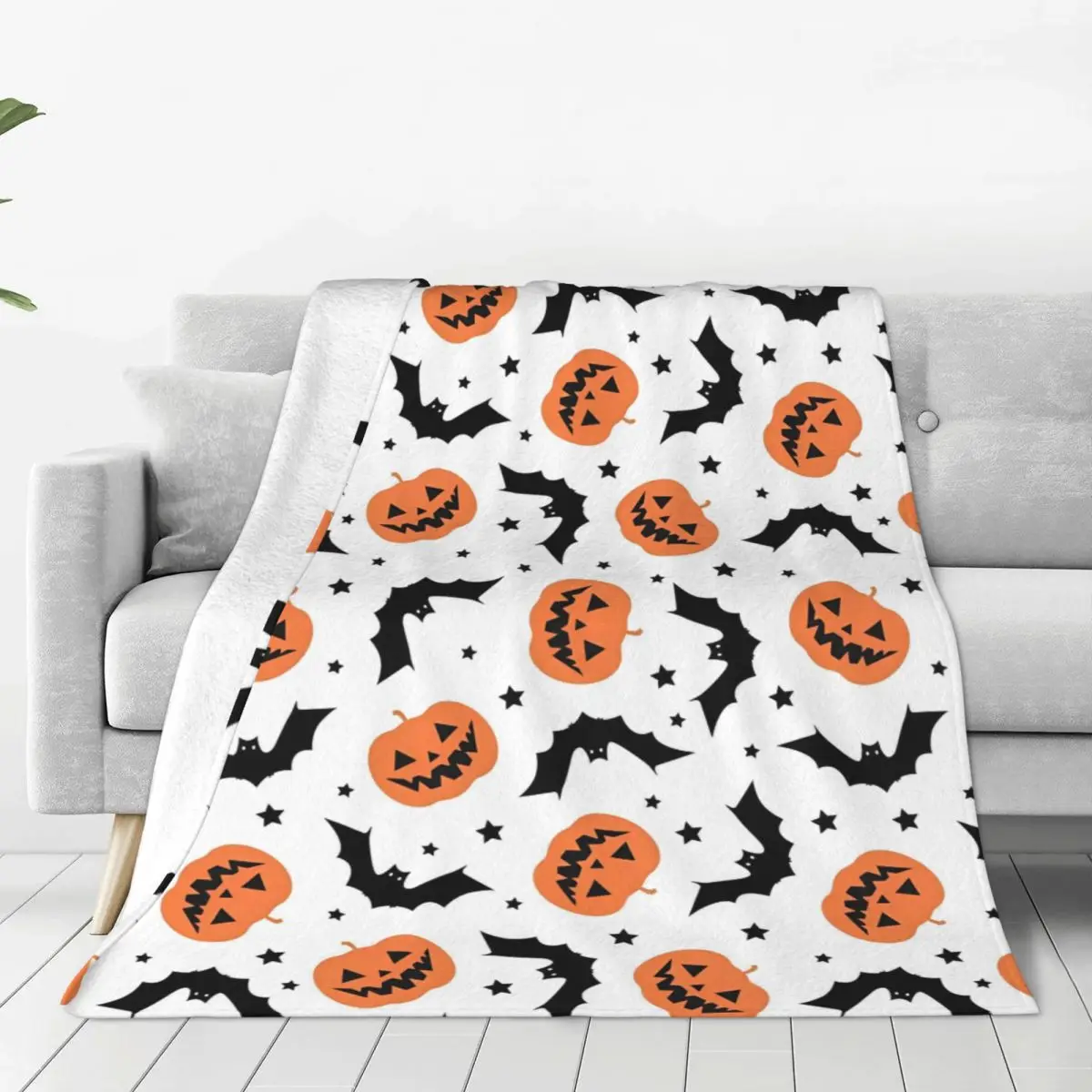 Halloween Pumpkins Spooky Knitted Blankets Fleece Bat Gothic Cartoon Soft Throw Blankets for Bedroom Sofa Bed Rug