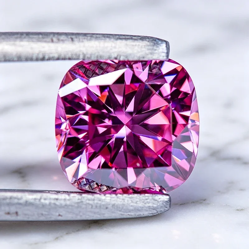 Moissanit-Stein, Kissenförmiger Schliff, Rosa Farbe, Laborgezüchteter Edelstein für DIY-Schmuck, Charms, Ringe, Halsketten und Ohrringe, mit Zertifikat – Detail 5