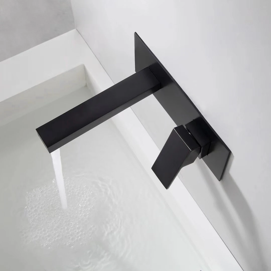 BAKALA Luxury Matte Black Bathroom Faucet Basin Sink Tap Wall Mounted Square Brass Mixer Tap LT-320BR