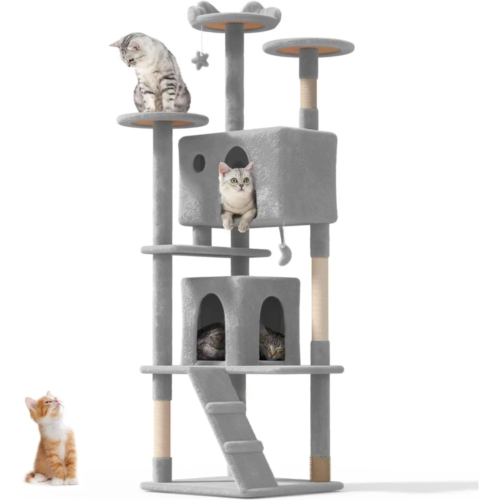 

77'' Cat tree Tower for Indoor Cats Large Adult,Cute/Tall Modern Cat Tree for Big Cats 20 lbs,Plush Multi-Level Cat Condo