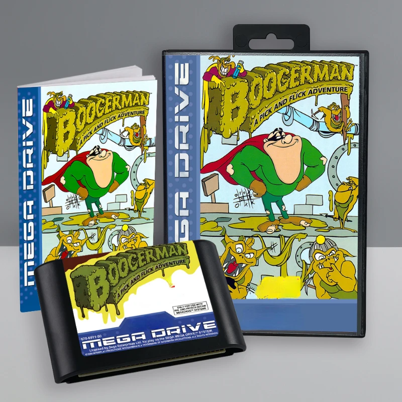 Boogerman A Pick and Flick Adventure 16 Bit MD Game Card with Box Manual for Sega Megadrive Video Game Console Cartridge