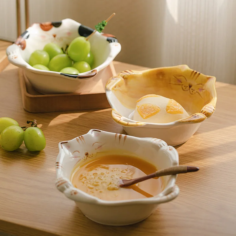 

Rice cute cute cute cartoon household high value eating bowl ceramic rice bowl underglaze color kitten bowl