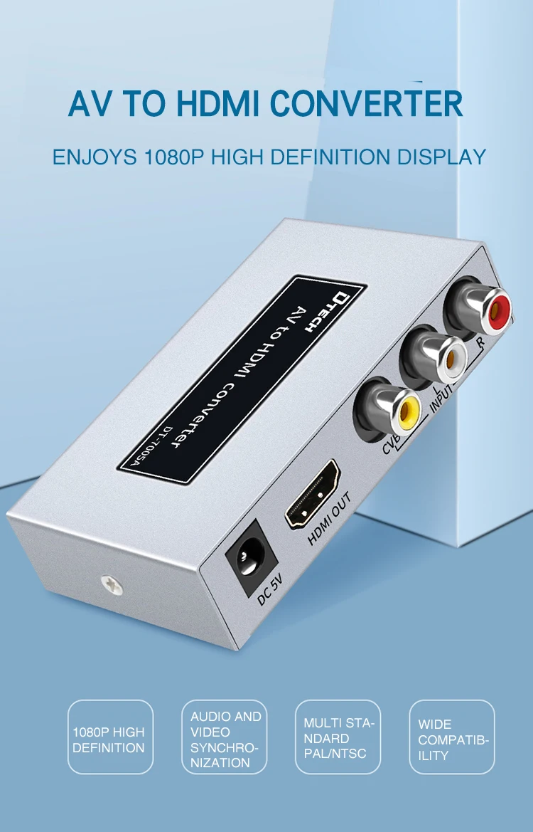 Dtech High Quality 1080P 60Hz HDMI Converter Support Audio and Video Signals AV to HDMI HD Converter