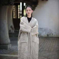 UMI MAO Winter Jacket Thick Wool Roll Plush Artistic Cotton Coat Loose Zen Cardigan Warm Coats Veste Hiver Femme