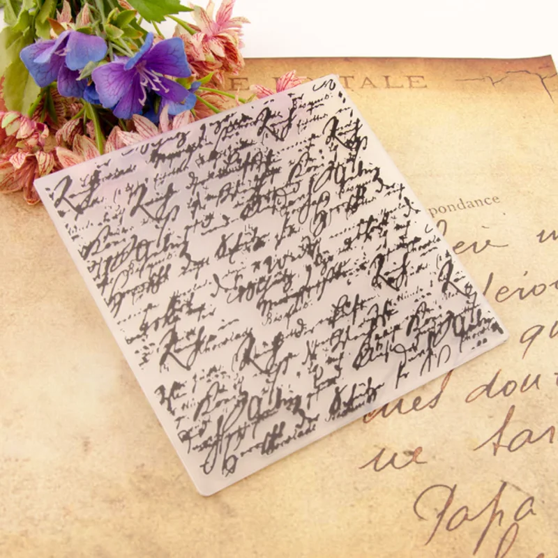 15*15cm Handwritten Text Plastic Bump Embossing Template DIY Scrapbook Journal Fondant Indentation Cake Album Card Make Stencils