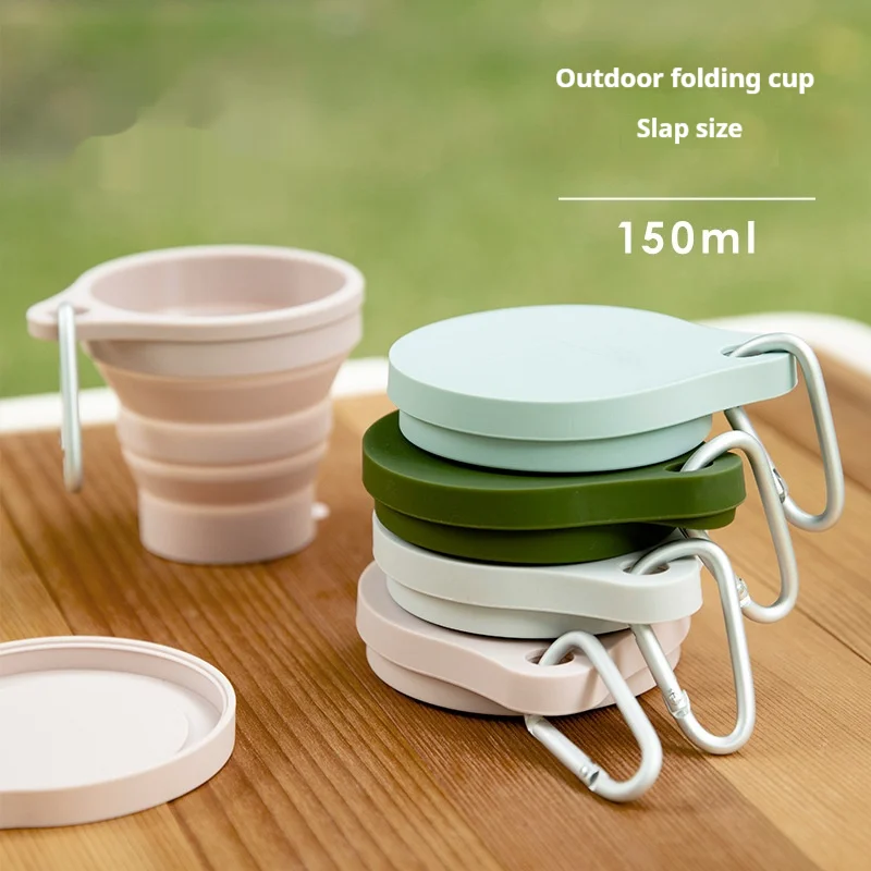 

Folding travel cup, heat-resistant silicone outdoor cup with lid, portable and extendable mouthwash cup, 150ml