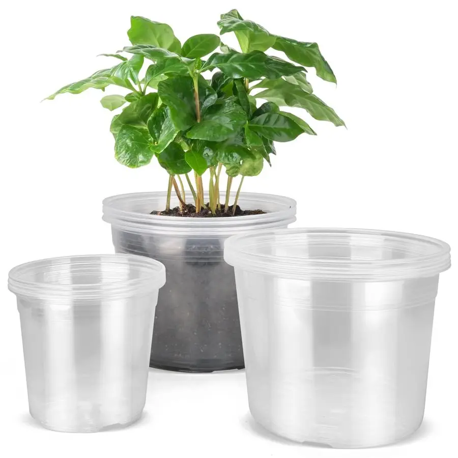 

6 8 10 Inch Large Clear Nursery Pots with Drainage, 12 Pack Plastic Pots for Plants, Ideal Seedling Pots and Plant Pots for Vege